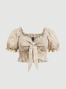 Sweetra Plus Size Vacation Shoulder Cutout T-Shirt And Mini Skirt 2 Pieces Set - Multicolor - View 16