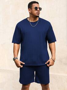 Manfinity Homme 2pcs/Set Plus Size Men Summer Solid Color Round Neck Short Sleeve T-Shirt And Shorts Casual Outfit
