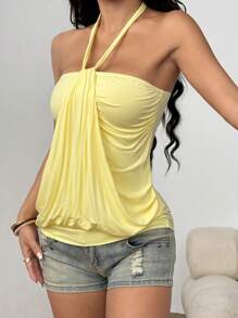 SHEIN EZwear Women's Yellow Sleeveless Top, Casual Summer - Yellow - View 6