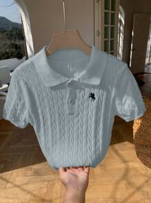 Comfortcana 女士休闲雾蓝色针织毛衣，夏季 - 霧霾藍 - 查看 8