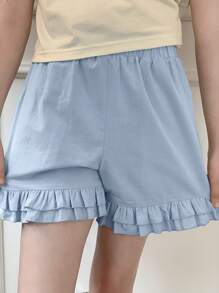 DAZY Tween Girl Solid Color Ruffle Hem Pocketed Fashion Shorts,Girls Summer Outfits,Back To School Clothes - Blue - View 1