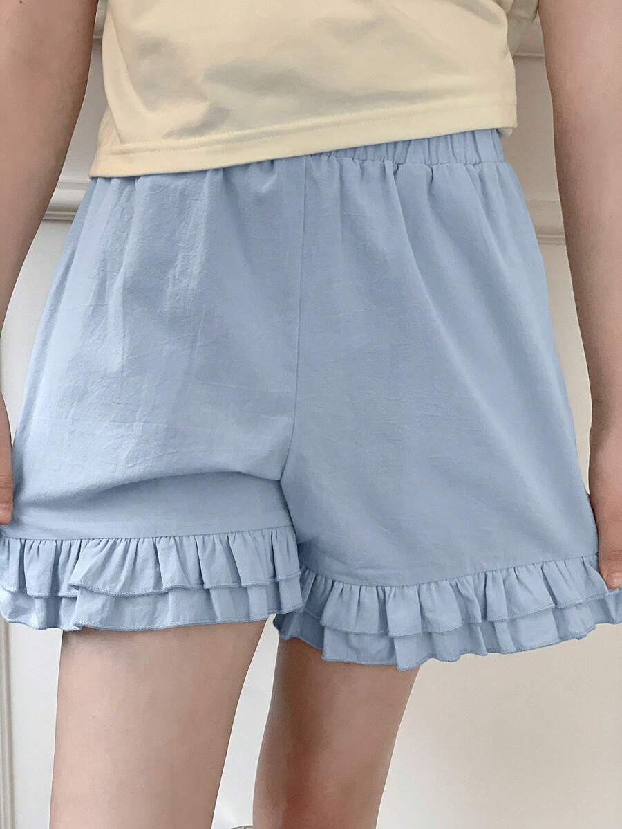 DAZY Tween Girl Solid Color Ruffle Hem Pocketed Fashion Shorts,Girls Summer Outfits,Back To School Clothes - Blue - View 1