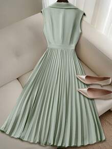 SHEIN Clasi Váy xếp ly trơn màu thanh lịch cho nữ, Xuân/Hè - màu xanh lá - Xem 2