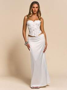 Glamine 女式白色碎花荷叶边饰边系带后背网眼刺绣露肩束身衣抹胸上衣，夏季，女士夏季服装，抹胸，女士束身衣上衣