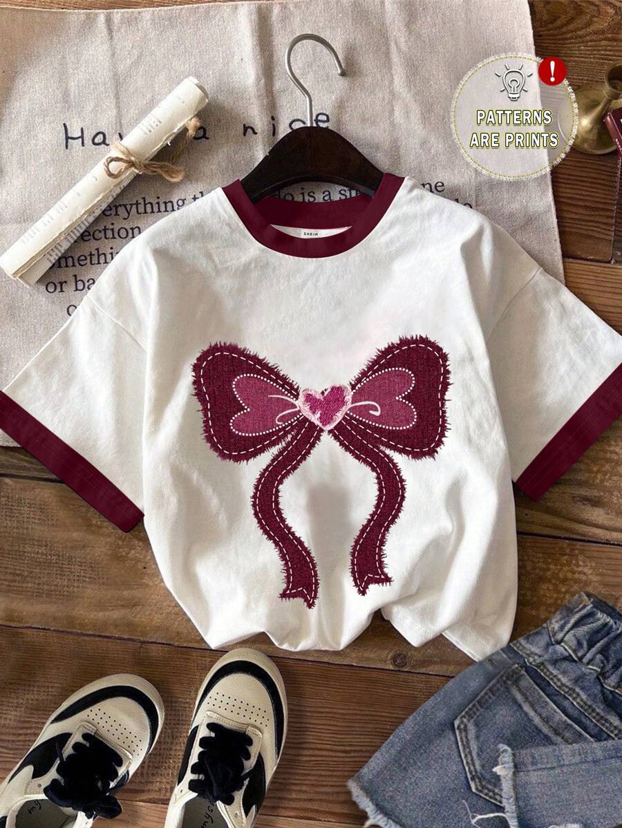 SHEIN EZwear Áo thun tay ngắn cổ tròn in họa tiết tối giản giản dị dành cho nữ, phù hợp cho mùa hè - Nhiều màu - Xem 1
