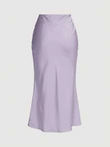 Firerie Chân váy satin đuôi cá xếp ly màu trơn thanh lịch, ôm sát, mùa hè - Màu tím  Violet - Xem 2