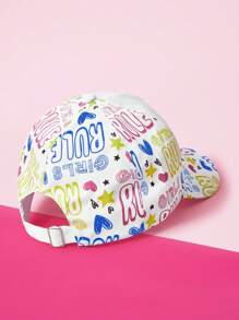THE POWERPUFF GIRLS X SHEIN Letter & Blossom Pattern Adjustable Baseball Cap - White - View 4