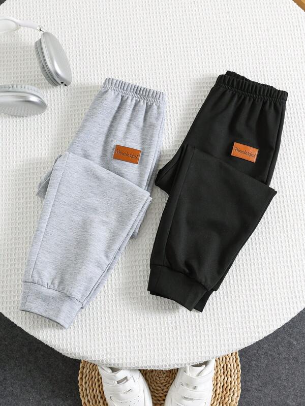 2pcs/Set Kids Boys Casual Simple Solid Color Elastic Waist Pants, Suitable For Daily Wear, School, Outings, Sports, Autumn/Winter Young Boy Clothes