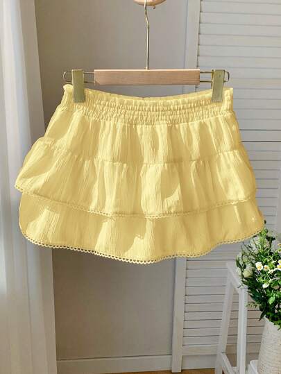 Comfortcana Falda versátil para mujer con panel tejido y dobladillo en color amarillo clásico