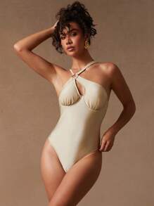 NYA SZN 游泳连体衣金色细节戒指端庄俏皮吊带海滩泳池休闲日常度假派对早午餐优雅辣妹俱乐部外出性感音乐会全国巡演音乐节夏季绿色柔和女士服装 - 綠色 - 查看 4