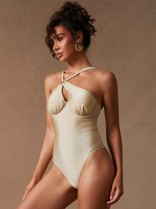 NYA SZN 游泳连体衣金色细节戒指端庄俏皮吊带海滩泳池休闲日常度假派对早午餐优雅辣妹俱乐部外出性感音乐会全国巡演音乐节夏季绿色柔和女士服装 - 綠色 - 查看 6