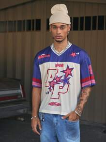 AXEPEAK Camiseta de manga corta de corte holgado con estampado digital, adecuada para el verano, la escuela y el estilo urbano