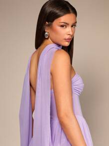 Glamine Mesh Patchwork Twist Crop Top Dress - Purple - View 8