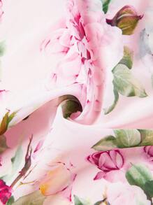 Ellevyn 女式 V 领裹身荷叶边袖花卉印花雪纺褶皱 A 字高低连衣裙，优雅日常浪漫春夏长裙 - 彩色 - 查看 13