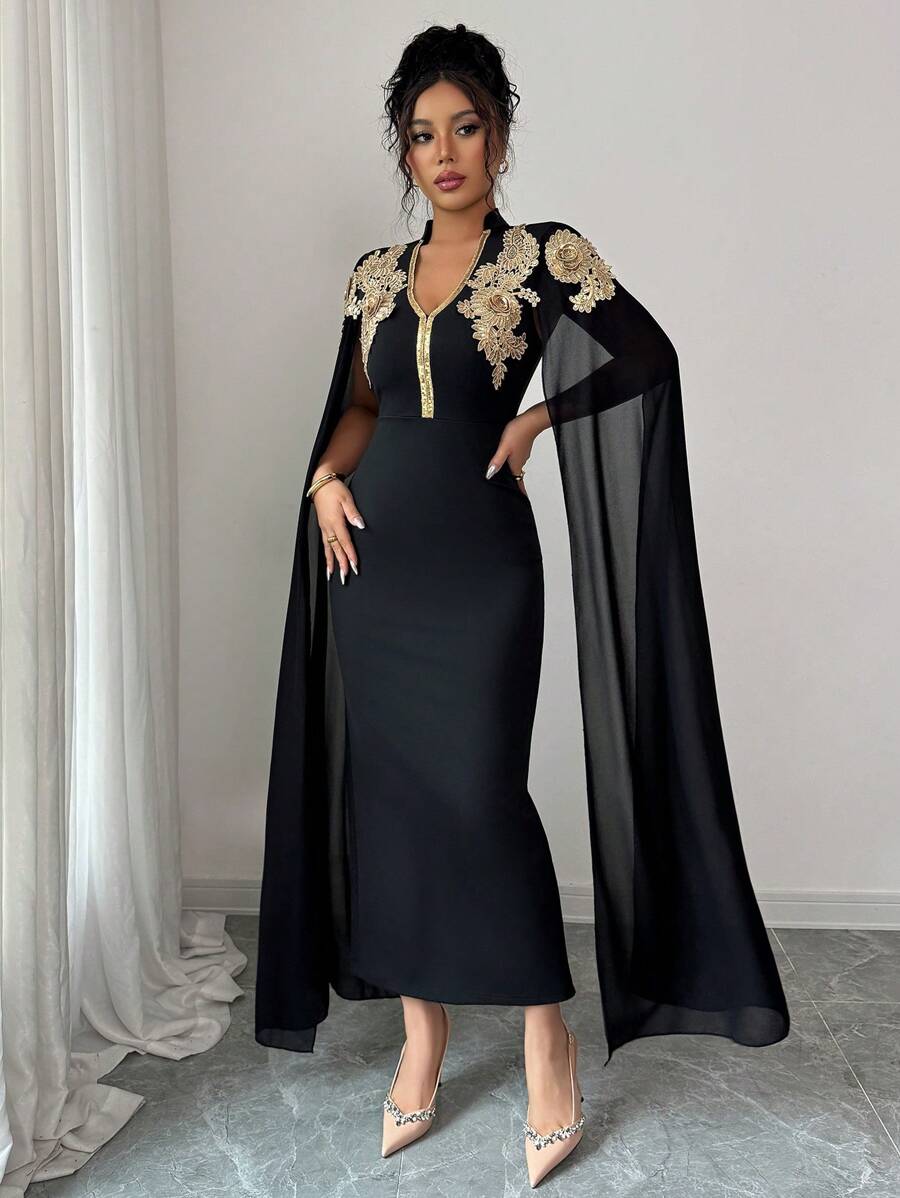 Elenzga Rochie de damă cu mânecă lungă, brodată, cu decolteu în V - imagine 7