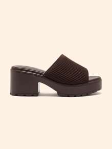 CUCCOO BASICS Giày cao gót đế xuồng đế thô vải cà phê thời trang dành cho nữ - màu nâu - Xem 2