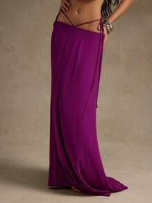 Hauture Women's Summer Going Out Sexy Sleek Side Tie Raspberry Chiffon Skirt - Purple - View 5