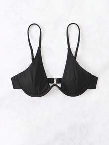 SHEIN Swim 素色鋼圈比基尼泳裝上衣 - 黑色 - 查看 3