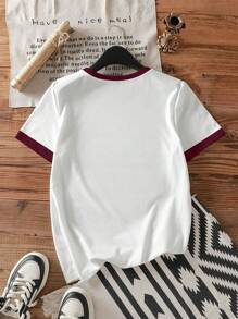 SHEIN EZwear Áo thun tay ngắn cổ tròn in họa tiết tối giản giản dị dành cho nữ, phù hợp cho mùa hè - Nhiều màu - Xem 3