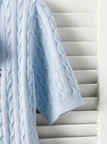 Women's Short Sleeve Patterned Knit Cardigan - Blue - View 4