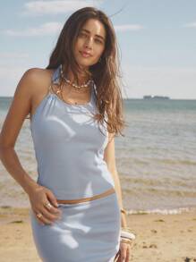 Aralina 女式夏季度假纯色金属装饰吊带背心