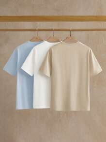 Manfinity BRENVOR 3pcs Pack Men Summer Knitted Solid Color Casual Short Sleeve T-Shirt - Baby Blue - View 2