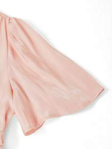 Ellevyn 优雅女士褶饰腰带喇叭下摆开衩中长连衣裙，奢华感适合社交场合 - 藕粉色 - 查看 9