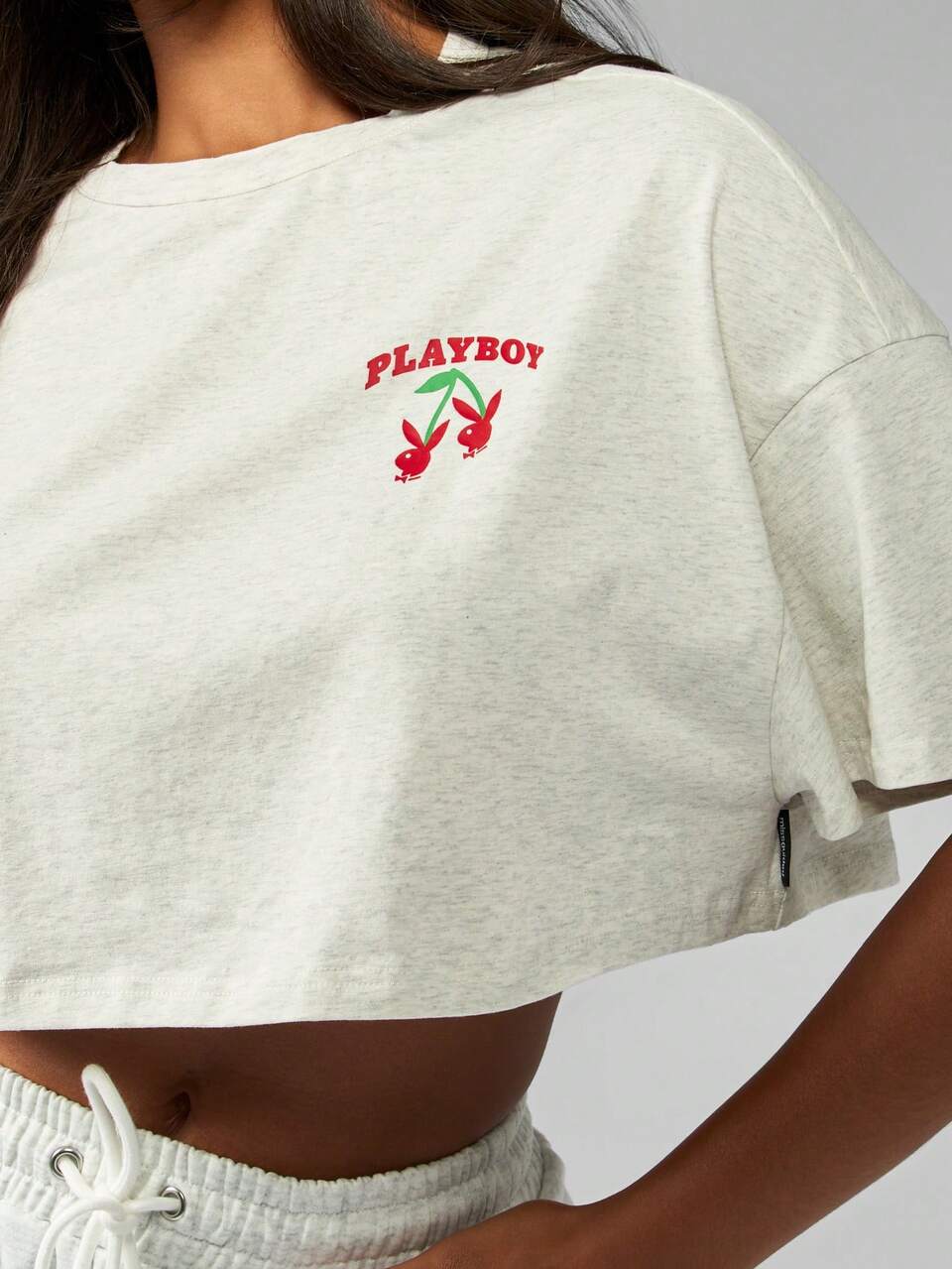 Missguided x Playboy Oversized Cherry Design Casual T-Shirt Spring Summer Crop Top Loungewear Street Style Leisure Wear