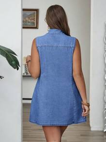 EMERY ROSE 大码牛仔休闲连衣裙，夏季时尚 - 中等水洗藍 - 查看 2