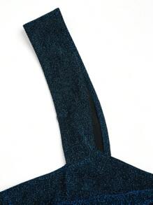 Flirla 2025 加大码女式纯色优雅浪漫海星装饰镂空前部闪亮面料修身紧身衣，非常适合节日装扮 - 藍色 - 查看 3