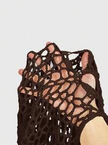 SHEIN MOD Women's Apricot Crochet Beach Vacation Coverup, Off The Shoulder Tops