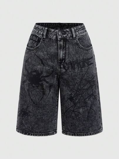 Goth Shorts vaqueros de mujer con estampado de araña gótico