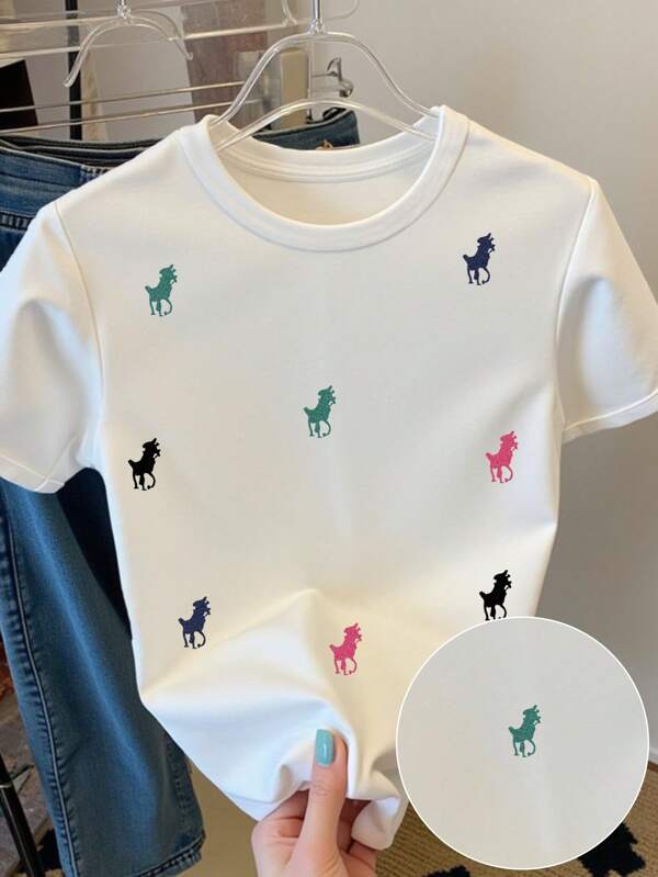 Plus Size Women's Simple Everyday Versatile Printed Round Neck Casual T-Shirt