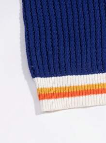 Chillumni 男士休闲撞色条纹短袖针织毛衣 针织平纹针织衫 男士针织衬衫 男士针织衬衫 针织衬衫 男士Polo衫 - 藍色 - 查看 4