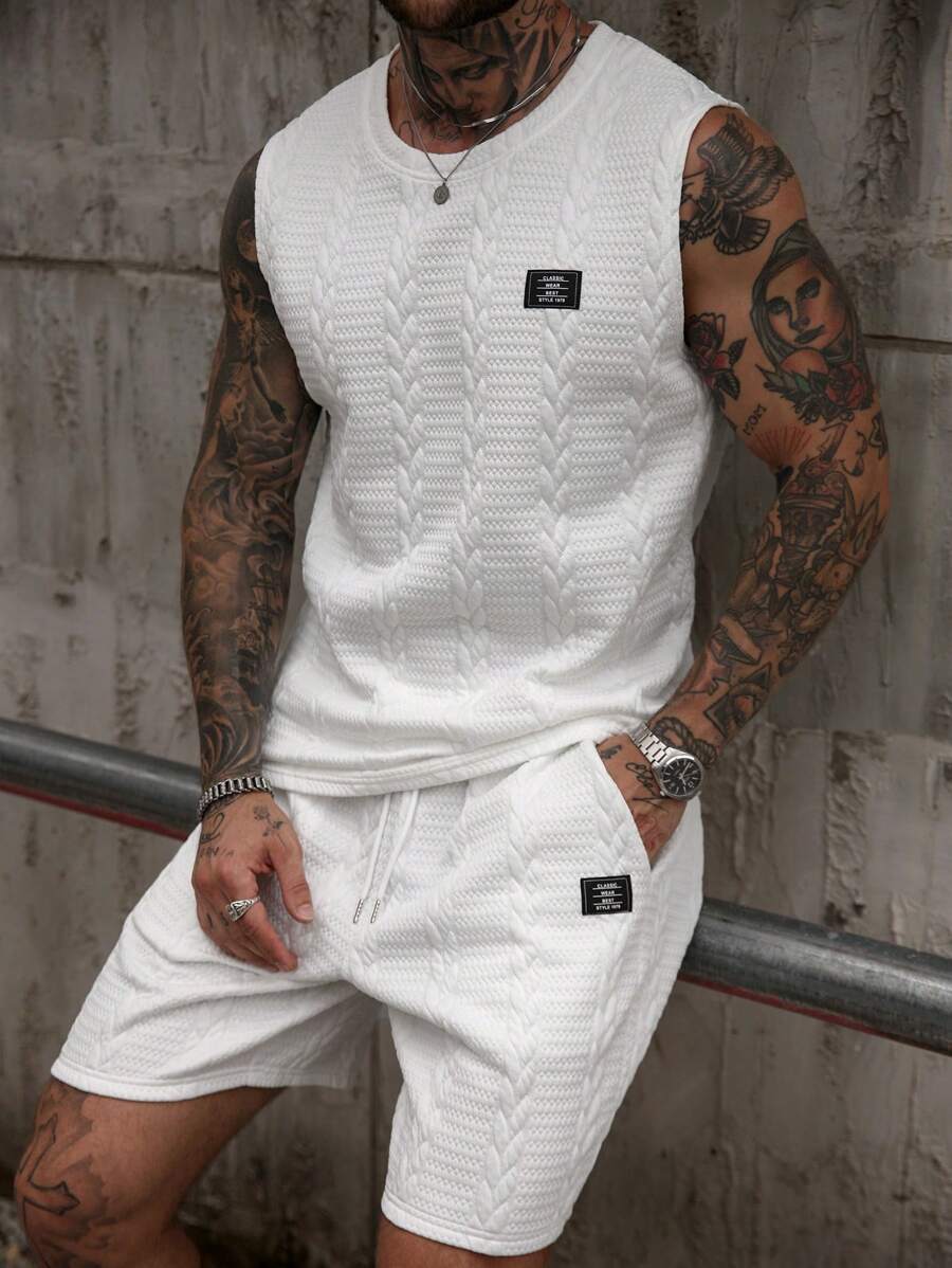 Men's Top And Shorts Knitted Casual Two Pieces Set Men's Summer Sets Two Pieces Short Sets Men 2 Pieces Short Sets Shorts Sets For Men Clothes Set Summer - White - View 1