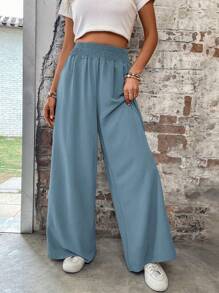 SHEIN LUNE Pantalones de mujer de unicolor, de moda, adecuados para el verano - Celeste - Ver 4