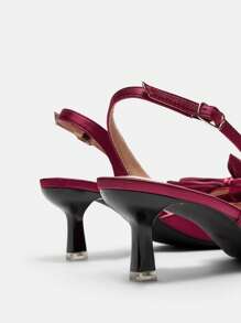 CUCCOO CURVES Pointed Toe High Heels Wide Fit Plus Size Satin Pumps, Elegant Burgundy, Suitable For All Seasons - Burgundy - View 8