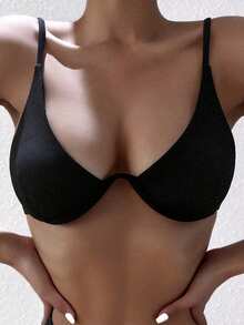 SHEIN Swim 素色鋼圈比基尼泳裝上衣 - 黑色 - 查看 4