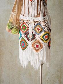 SHEIN ICON Set de 2 piese pentru femei, vară, vacanță, ieșiri la plajă, Hawaii, tropical, sexy, croșetat, colorat, tricotat, camisol, top și fustă, 2 piese - Multicolor - Vizualizare 10