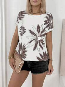 Women's Floral Print Crew Neck Short Sleeve Casual T-Shirt