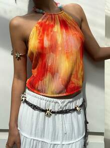 SHEIN EZwear Floral Printed Tie Backless Women Casual Halter Top ,Beaded Top, Summer, Vacations Woman, Raves, Beach For Women - Multicolor - View 4