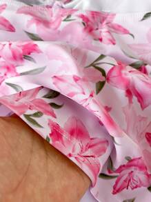 Teen Girls Floral Print Halter Neck Bikini Sets For Beach Vacation - Pink - View 5