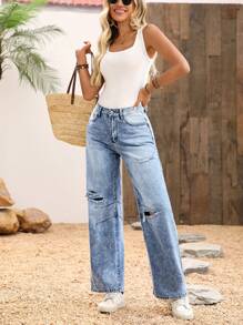 Breezaya Women Washed Distressed Denim Jeans - Blue - View 5