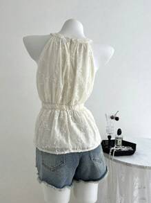 Elamini 春夏款无袖露背贝壳领腰部设计背心 - 杏色 - 查看 2