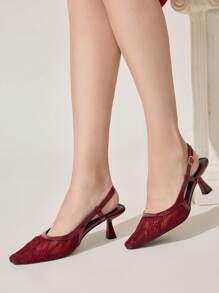 CUCCOO CHICEST CUCCOO Women's Burgundy Lace Backstrap High Heel Shoes, Suitable For Spring And Summer - Burgundy - View 9