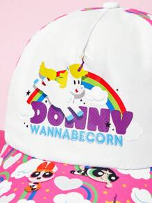 THE POWERPUFF GIRLS X SHEIN Blossom, Bubbles, Buttercup Pattern Adjustable Baseball Cap - White - View 3