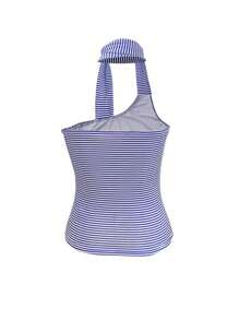 SHEIN Women Casual Striped Sleeveless One Shoulder Blouse Top, Summer