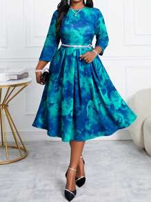 Fleurora 秋冬优雅复古工作彩色针织喇叭裙新品A字裙大码连衣裙深绿色连衣裙秋季婚礼宾客连衣裙 - 彩色 - 查看 4