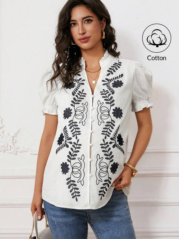 MaterniWear 孕妇复古花卉印花短袖衬衫