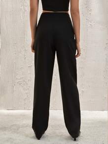 CLARA VERO Pantalones formales, diseño de cintura alta, detalle de frente plisado, pierna entallada, ropa de oficina, pantalones de vestir, estilo elegante, cierre con cremallera, material de mezcla de poliéster, look profesional, ajuste regular, corte clásico, adecuado para atuendo de negocios